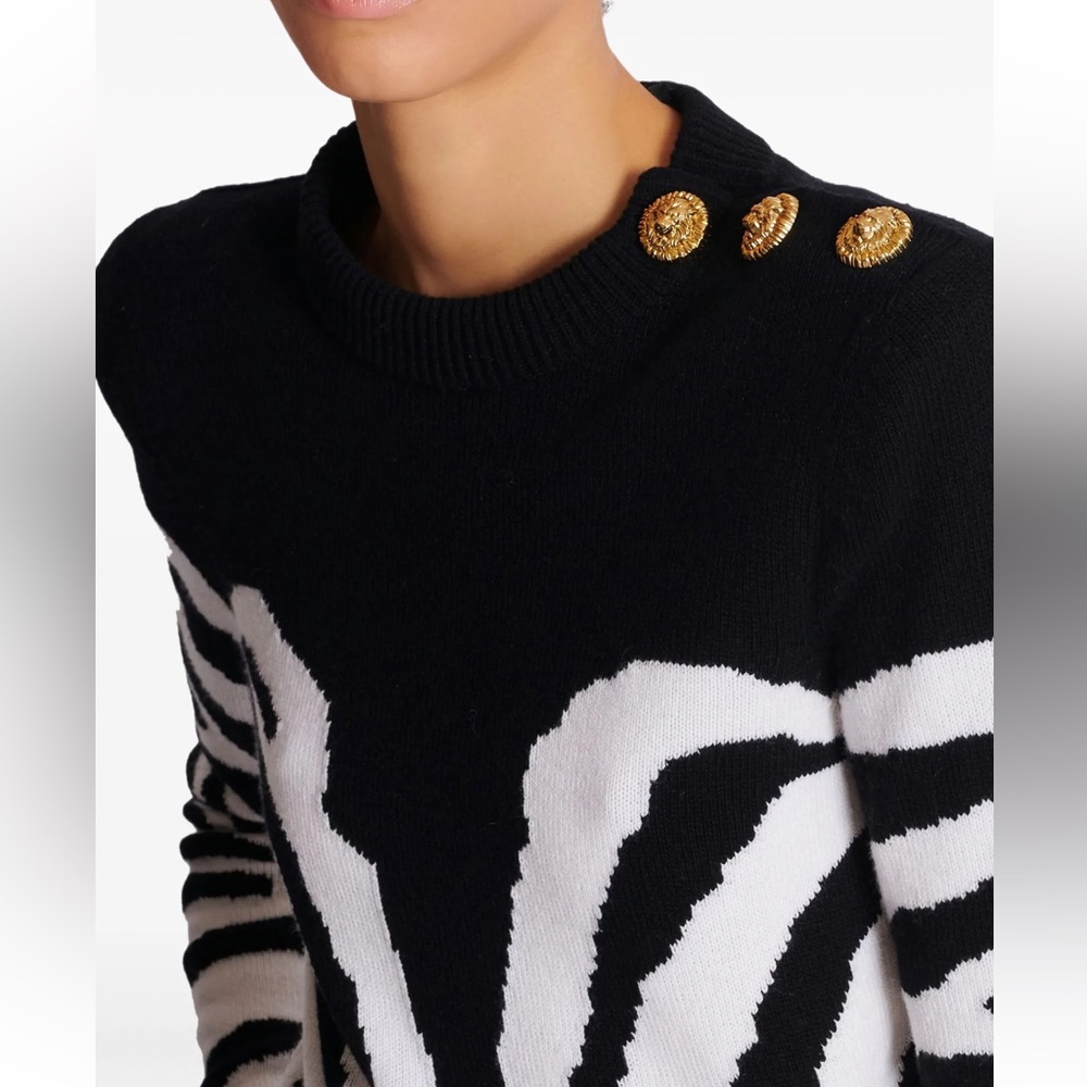 BALMAIN Zebra-Pattern Padded-Shoulder Sweater NWT - image 3